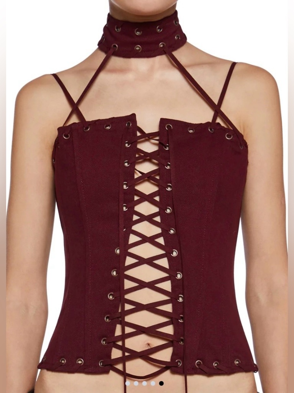 Dolls Kill Current Mood Burgundy Lace-Up Corset with Choker - Size 1X - NWT!